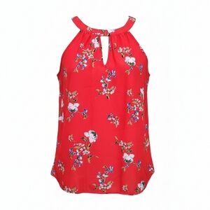 Floral Red Sleeveless Tank Top Blouse XS Petite Business Casual